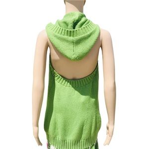 CELINE NWT green silk and cashmere open front sweater with hood-Vintage